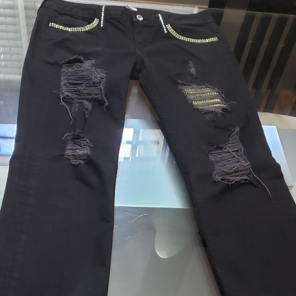 A7 DISTRESSED SVORSKI CRYSTAL JEANS